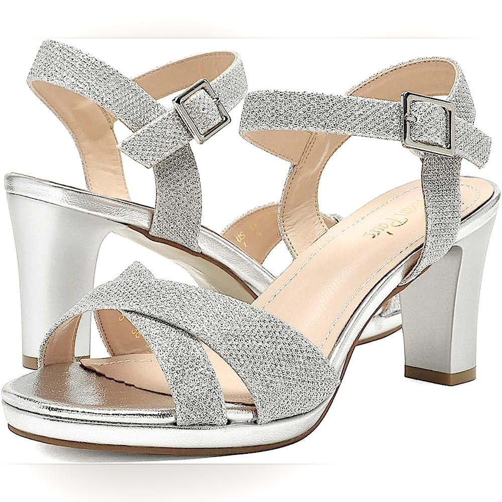Dream Pairs Women's Glittery Chunky Heels